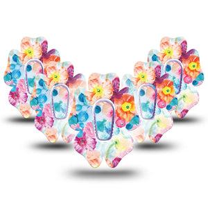 ExpressionMed Watercolor Poppies Dexcom G6 Flower Shape Tape 5-Pack Tape + 5-Pack Sticker Light-colored Flowerets, Adhesive Patch Continuous Glucose Monitor Design