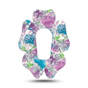 ExpressionMed Stenciled Flower Flower Dexcom G6 Tape, Single, Fanciful Flowerets Themed, CGM Overlay Patch Design