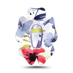 ExpressionMed Red White & Blue Flowers Dexcom G6 Flower Shape Tape Single Tape Patriotic Blossoms Adhesive Patch Continuous Glucose Monitor Design with center sticker