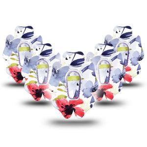 ExpressionMed Red White & Blue Flowers Dexcom G6 Flower Shape Tape 5-Pack Summer Flowers Adhesive Patch Continuous Glucose Monitor Design with center stickers