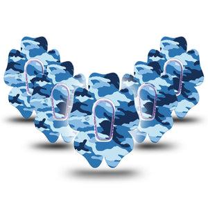 ExpressionMed Blue Camo Dexcom G6 Flower Shape Tape 5-Pack Tape and 5-Pack Sticker Camouflage Pattern Adhesive Patch Continuous Glucose Monitor Design