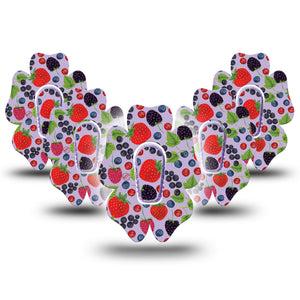 ExpressionMed Wild Berries Flower Dexcom G6 Tape, 5-Pack, Bunch Of Fruitlets Themed, Adhesive Patch Design with center stickers
