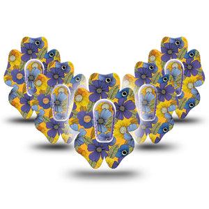 ExpressionMed Charming Blooms Flower Dexcom G6 Tape, 5-Pack, Wild Flowerets Themed, CGM Overlay Patch Design with center stickers