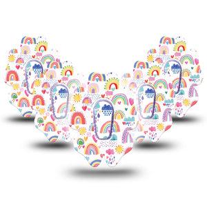 ExpressionMed Rainbows Of Hope Flower Dexcom G6 Tape, 5-Pack, Kids Drawing Inspired, CGM Overlay patch Design with center stickers