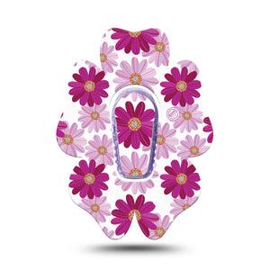 ExpressionMed Brilliant Daisies Dexcom G6 Flower Tape, Single Tape and Sticker, Purple and Lilac Flowers, CGM Adhesive Patch Design