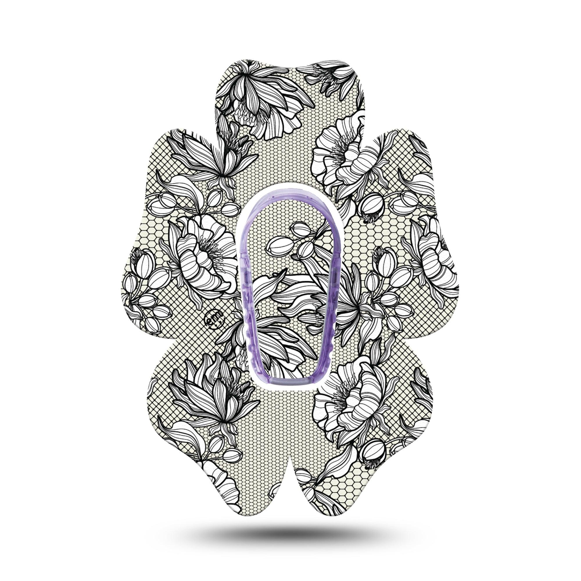 ExpressionMed Black Lace Dexcom G6 Flower Shape Tape Single Tape and Single Sticker Sophisticated Pattern, Adhesive Patch Continuous Glucose Monitor Design