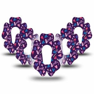 ExpressionMed Watercolor Love Flower Dexcom G6 Tape, 5-Pack, Love Script Inspired, Overlay Patch Design