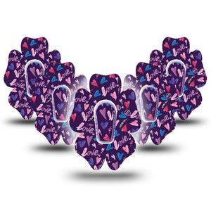 ExpressionMed Watercolor Love Flower Dexcom G6 Tape, 5-Pack Tape and 5-Pack Sticker, Love Script Inspired, Overlay Patch Design