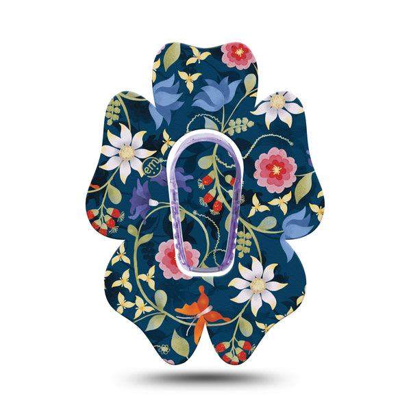 ExpressionMed Floral Folklore Dexcom G6 Flower Shape Tape Single Tape and Single Sticker Butterfly and Flowers Themed Adhesive Patch Continuous Glucose Monitor Design