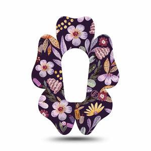 ExpressionMed Moody Blooms Dexcom G6 Flower Shape Tape Single Purple Floral Design Adhesive Patch Continuous Glucose Monitor Design