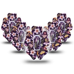 ExpressionMed Moody Blooms Dexcom G6 Flower Shape Tape 5-Pack Tape and 5-Pack Sticker Muted Colored Florals over Dark backdrop Adhesive Patch Continuous Glucose Monitor Design