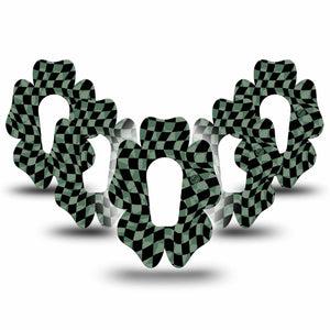 ExpressionMed Green & Black Checkerboard Dexcom G6 Flower Shape Tape 5-Pack Checkerboard Motif Adhesive Patch Continuous Glucose Monitor Design