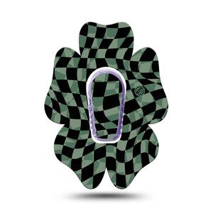 ExpressionMed Green & Black Checkerboard Dexcom G6 Flower Shape Tape Single Tape and Sticker  Adhesive Patch Continuous Glucose Monitor Design