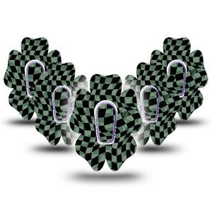 ExpressionMed Green & Black Checkerboard Dexcom G6 Flower Shape Tape 5-Pack Tape and 5-Pack Sticker Checkerboard Motif Adhesive Patch Continuous Glucose Monitor Design