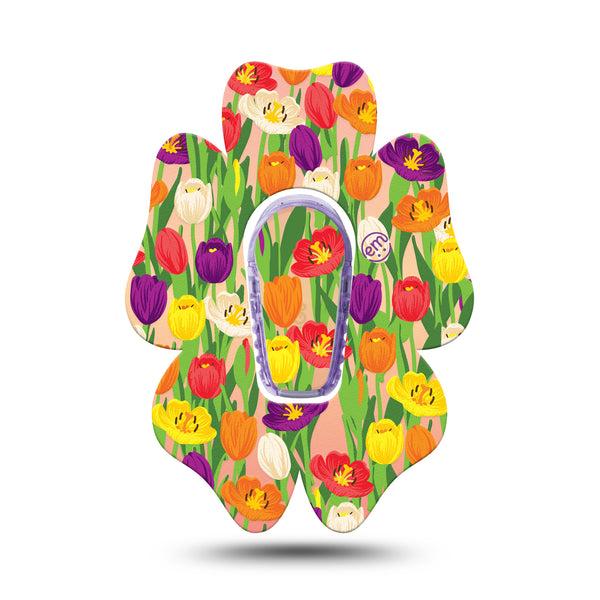 ExpressionMed Tulips Flower Dexcom G6 Tape, Single, Pretty Little Flowerets Themed, CGM Plaster Patch Design with Center Sticker