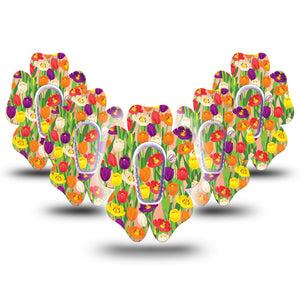 ExpressionMed Tulips Flower Dexcom G6 Tape, 5-Pack, Blooming Florals Themed, Overlay Patch Design with Center Stickers