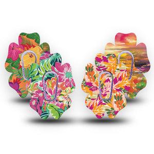 ExpressionMed Tangerine Tropics Variety Pack Dexcom G6 Flower Shape Tape 4-Pack Tape and 4-Pack Sticker Variety Tropical Vacation Florals, Adhesive Patch Continuous Glucose Monitor Design