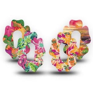 ExpressionMed Tangerine Tropics Variety Pack Dexcom G6 Flower Shape Tape, 4-Pack Tape Variety Red White and Blue Florals, Adhesive Patch Continuous Glucose Monitor Design