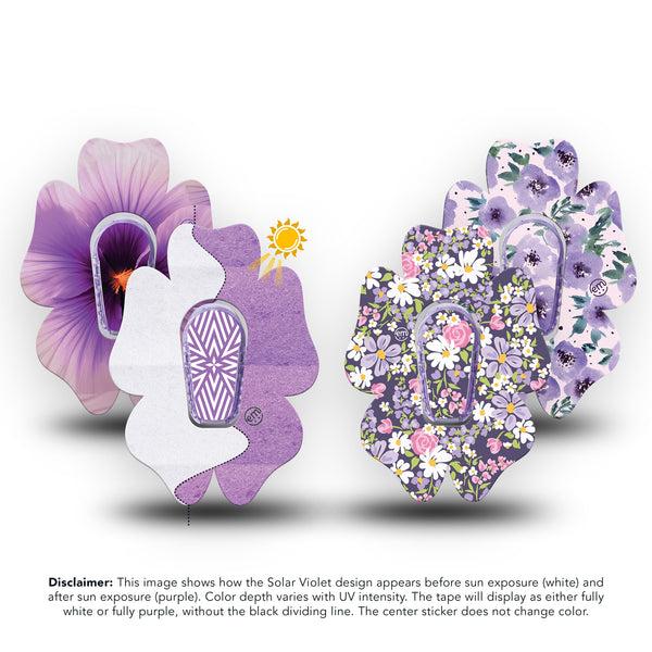 ExpressionMed Purple Hues Variety Pack Dexcom G6 Flower Shape Tape, 4-Pack Tape and 4-Pack Stickers Variety Photochromatic Color Shift, Adhesive Patch Continuous Glucose Monitor Design