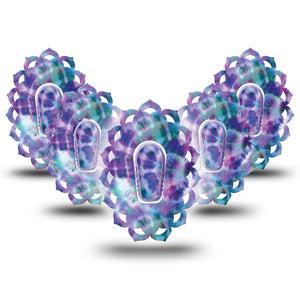 ExpressionMed Purple Tie Dye Dexcom G6 Mandala Tape 5-Pack adhesive tape design with center stickers