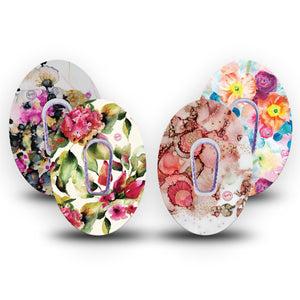 ExpressionMed Dramatic Watercolor Variety Pack Dexcom G6 Transmitter Sticker Floral Burst Artworks, CGM Sticker and Tape Pairing