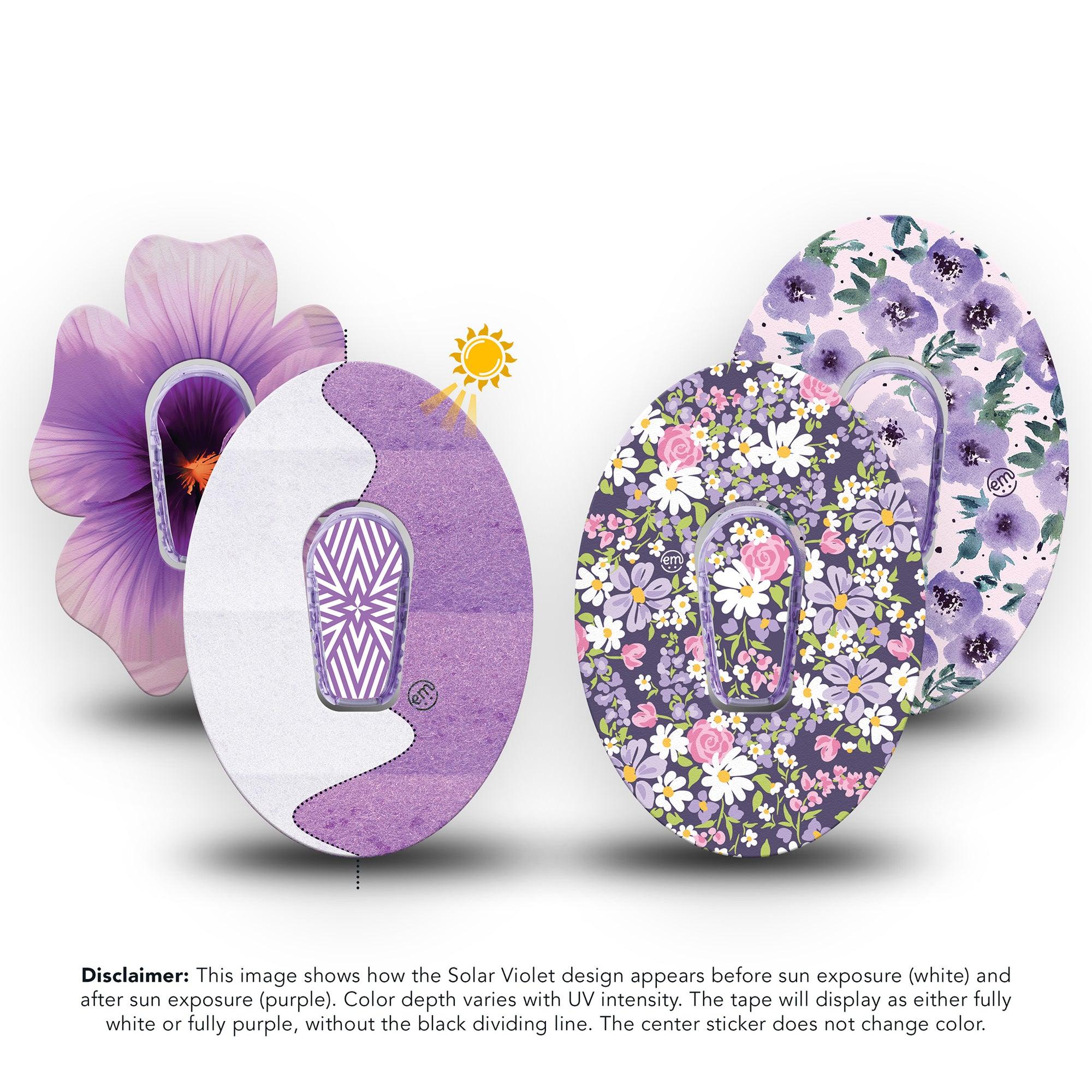 ExpressionMed Purple Hues Variety Pack Dexcom G6 Tape, 4-Pack Tape and 4-Pack Stickers Variety UV-Sensitive Color, Plaster Continuous Glucose Monitor Design