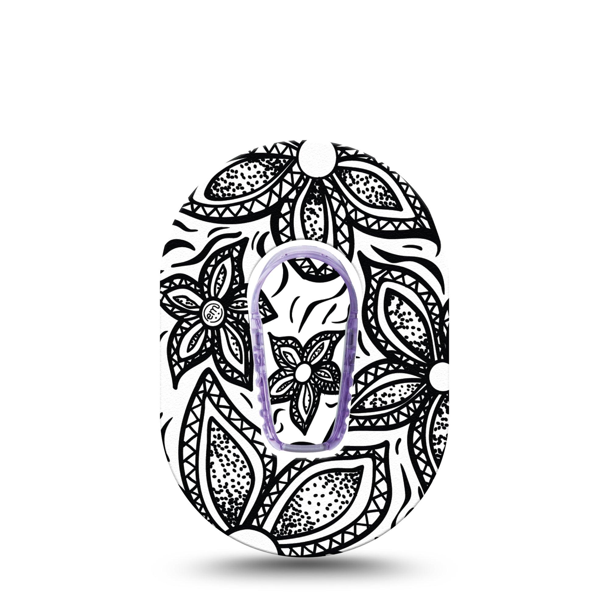 ExpressionMed Black Tie Floral Dexcom G6 Mini Tape Single Tape and Single Sticker Flower Craft Inspired, Adhesive Tape CGM Design