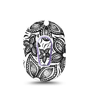 ExpressionMed Black Tie Floral Dexcom G6 Mini Tape Single Tape and Single Sticker Flower Craft Inspired, Adhesive Tape CGM Design