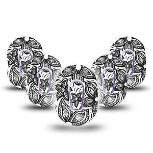 ExpressionMed Black Tie Floral Dexcom G6 Mini Tape 5-Pack Tape and 5-Pack Sticker Elegant Arrangement, Adhesive Tape CGM Design