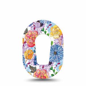 Stylised Floral Dexcom G6 Mini Tape, Single, Water Colored Flowers Themed, CGM Adhesive Patch Design