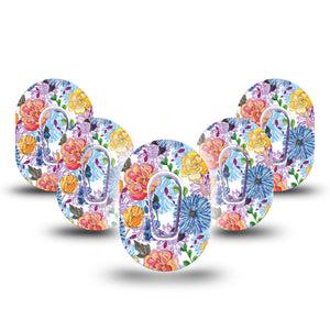 Stylised Floral Dexcom G6 Mini Tape, 10-Pack Stickers and Tapes, Painted Florals Themed, CGM Overlay Patch Design