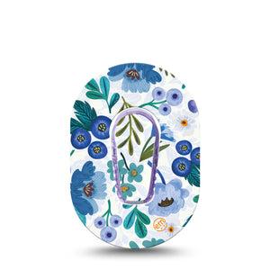 ExpressionMed Blue Anemone Dexcom G6 Mini Tape, Single Tape and Single Sticker, Ornamental Florals Inspired, CGM Plaster Patch Design