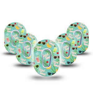 ExpressionMed Good Times Dexcom G6 Mini Tape, 5-Pack Tape and 5-Pack Sticker, Beach Trip Inspired, CGM Plaster Patch Design