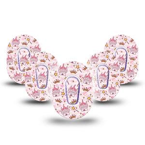 Castles Dexcom G6 Tape, 5-Pack, Royal Palace Themed, CGM Adhesive Patch Design with center stickers