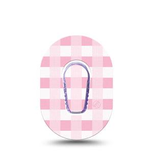 ExpressionMed Pink Gingham Dexcom G6 Mini Tape, Single, Duotone Patterns Themed, CGM Adhesive Patch Design with center sticker