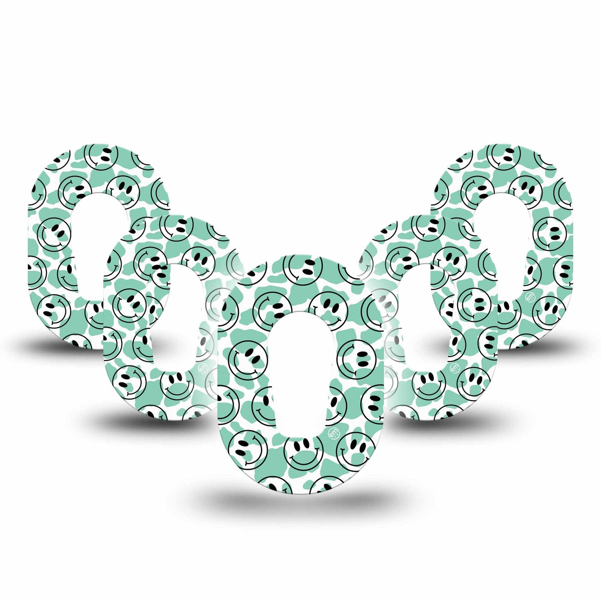 ExpressionMed Happy Cow Print Dexcom G6 Mini Tape, 5-Pack, Green Animal Spots Themed, Adhesive Patch Design