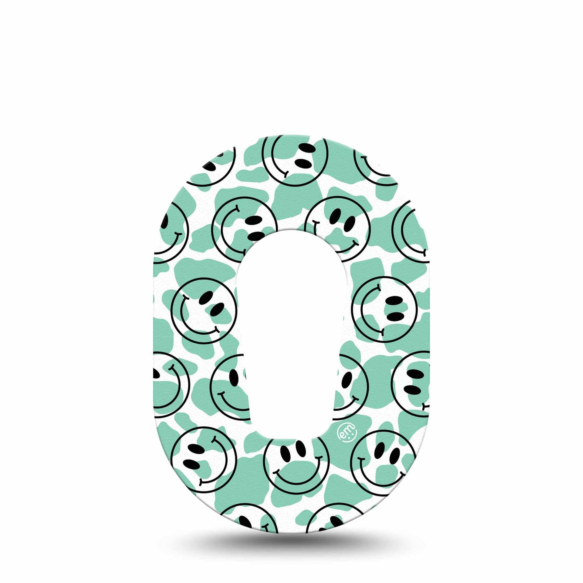 ExpressionMed Happy Cow Print Dexcom G6 Mini Tape, Single, Green Animal Skin Inspired, CGM Overlay Patch Design