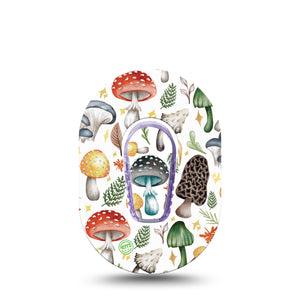 ExpressionMed Forrest Mushrooms Dexcom G6 Mini Tape Murky Mushrooms CGM Adhesive Patch Design with center sticker