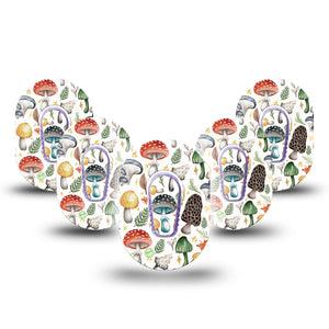 ExpressionMed Forrest Mushrooms Dexcom G6 Mini Tape 5-Pack Edible Mushrooms CGM, Overlay Patch Design with center stickers