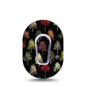 ExpressionMed Dark Forest Dexcom G6 Mini Tape Autumn colored leaves trees, CGM Plaster Patch Design with center sticker