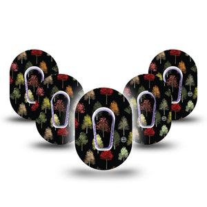 ExpressionMed Dark Forest Dexcom G6 Mini Tape 5-Pack Autumn Trees, CGM Overlay Patch Design with center stickers