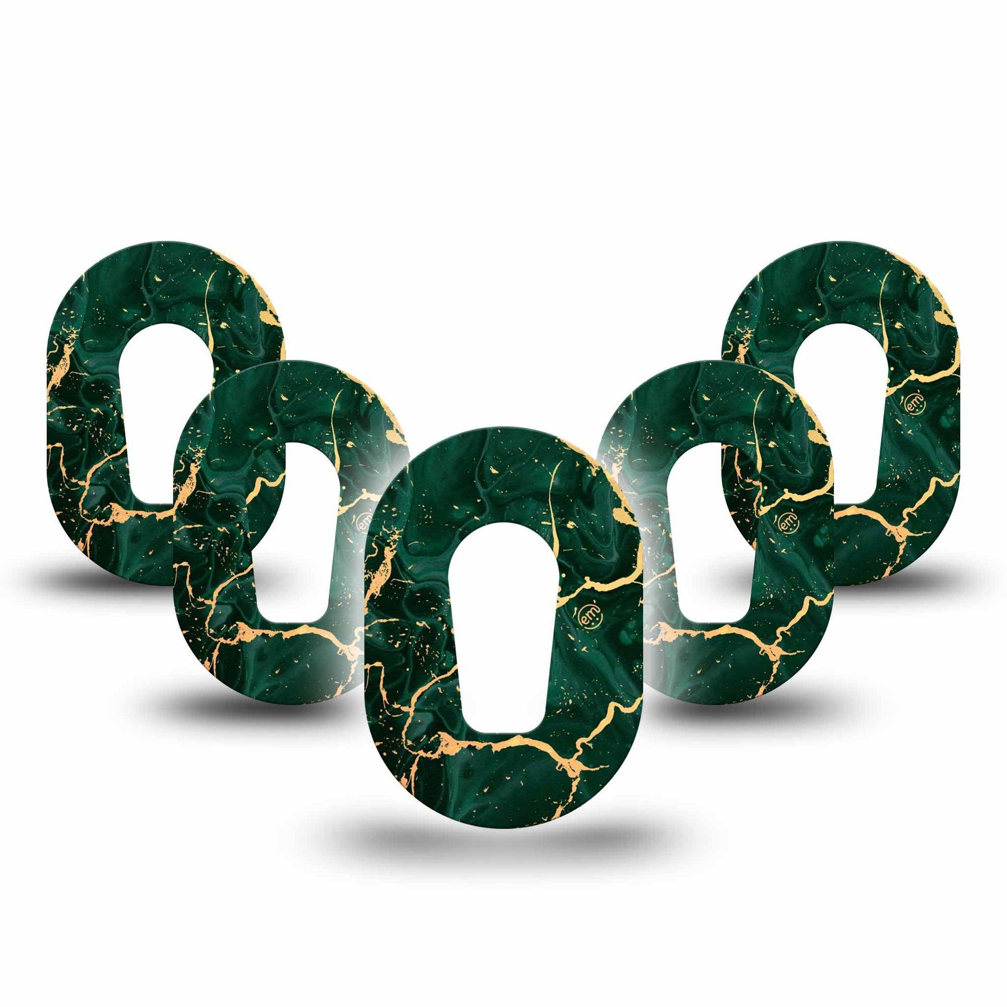 ExpressionMed Green & Gold Marble Dexcom G6 Mini Tape 5-Pack Shiny Stone CGM, Plaster Patch Design
