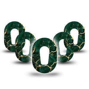 ExpressionMed Green & Gold Marble Dexcom G6 Mini Tape 5-Pack Shiny Stone CGM, Plaster Patch Design