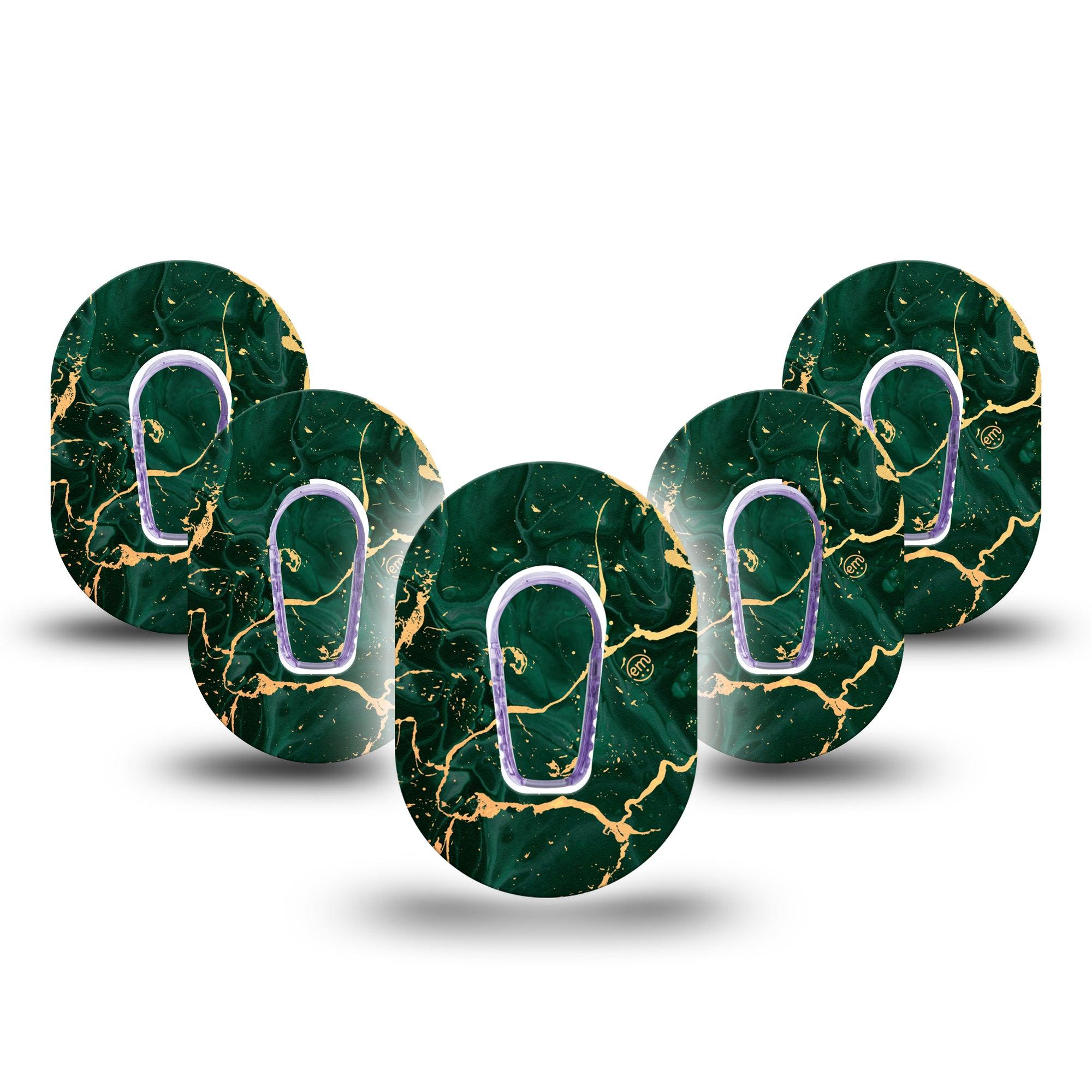 ExpressionMed Green & Gold Marble Dexcom G6 Mini Tape 5-Pack Stickers and Tapes, Shiny Stone CGM, Plaster Patch Design