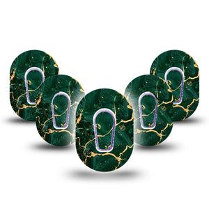 ExpressionMed Green & Gold Marble Dexcom G6 Mini Tape 5-Pack Stickers and Tapes, Shiny Stone CGM, Plaster Patch Design
