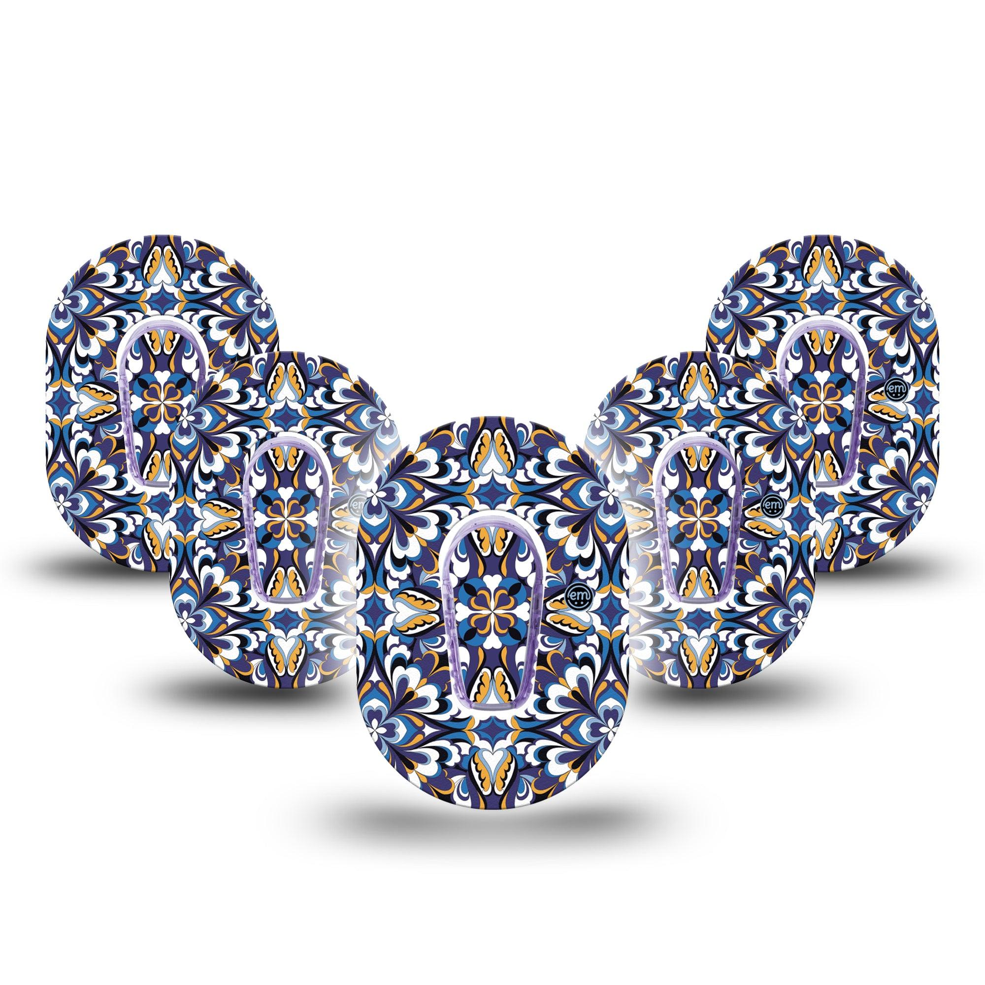 ExpressionMed Moroccan Tile Dexcom G6 Mini Tape, 5-Pack Tape and 5-Pack Sticker, Amusing Tile Artwork Inspired, CGM Overlay Patch Design