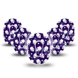 Aliens Dexcom G6 Mini Tape, 5-pack Tape and 5-Pack Sticker, White alien heads over purple space galaxy theme cgm dexcom g6 mini overlay patch