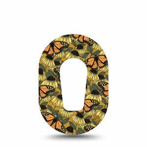 ExpressionMed Coneflowers & Monarchs Dexcom G6 Mini Tape Yellow coneflowers and orange butterflies, CGM Plaster Patch Design