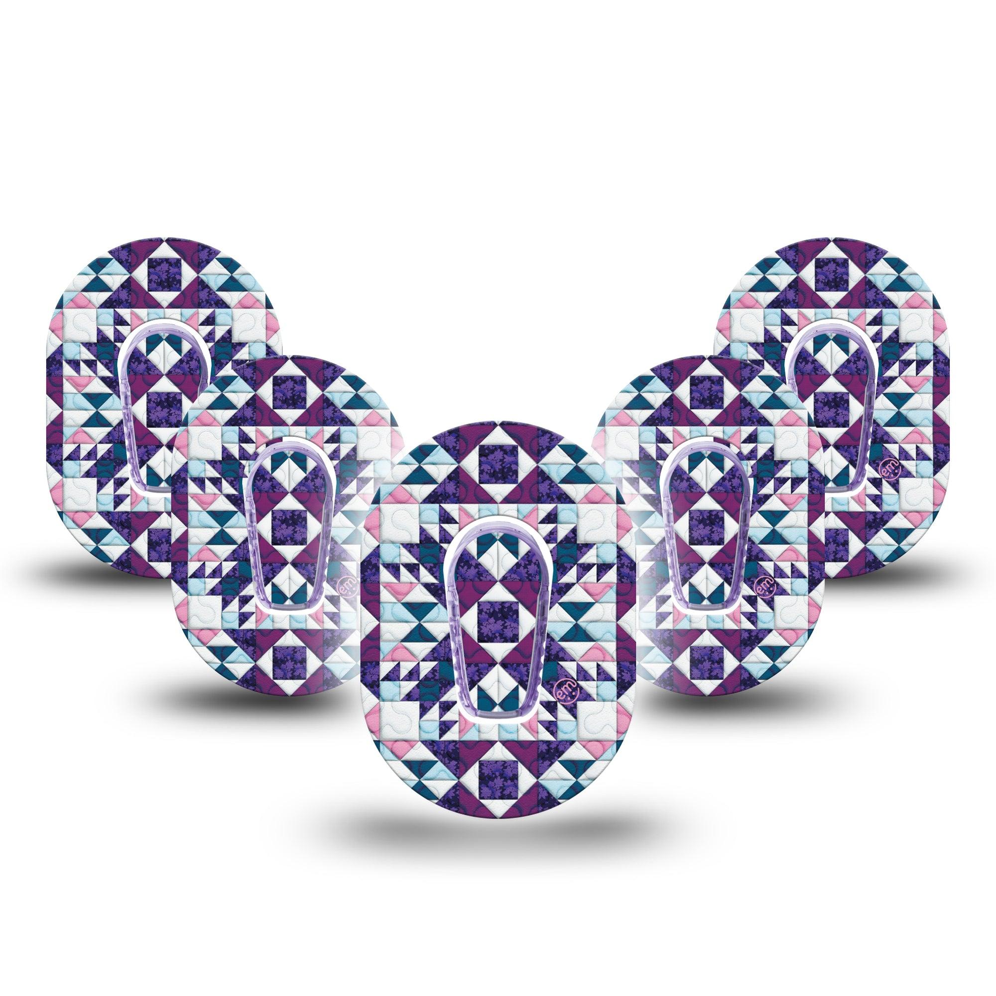 ExpressionMed Quilted Dexcom G6 Mini Tape 5-Pack Triangle Quilt, CGM Plaster Patch Design with center stickers