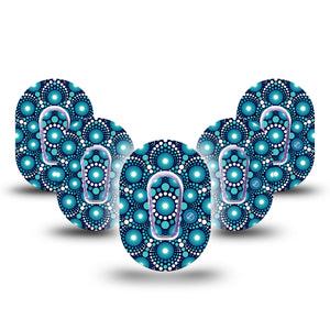 ExpressionMed Dot Art Dexcom G6 Mini Tape 5-Pack White and Blue Dots, CGM Fixing Ring Design with center stickers